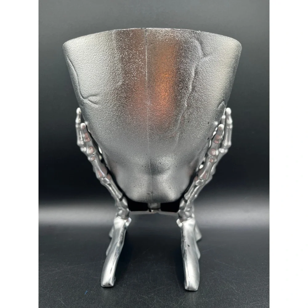 Silver Skull Bowl Skeleton Hands Decorative Halloween Goth Centerpiece 7